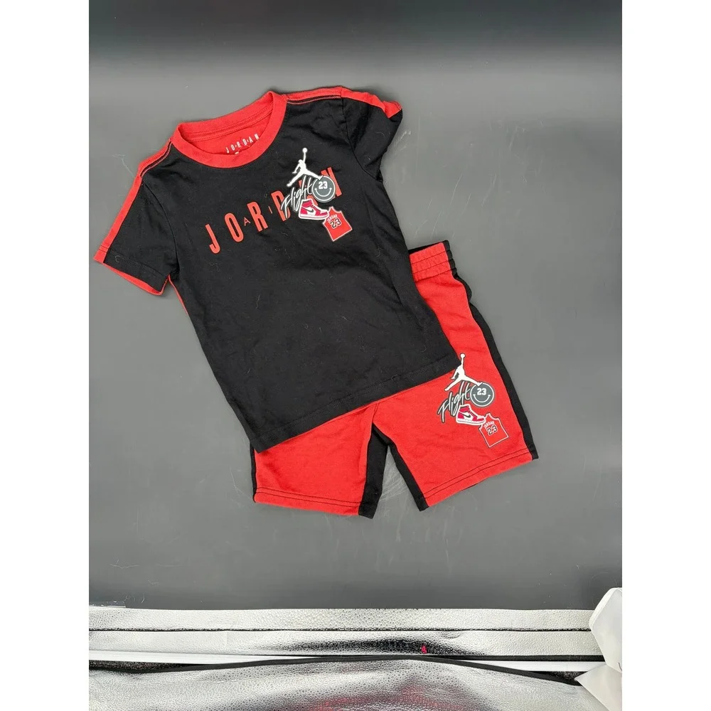 Jordan Boys Size 6 Black Red Flight Graphic T-Shirt and Shorts 2-Piece Set